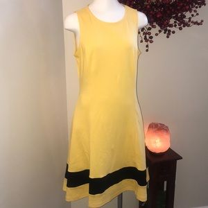 Yellow/Black Sleeveless Knee Length Dress NY&Co